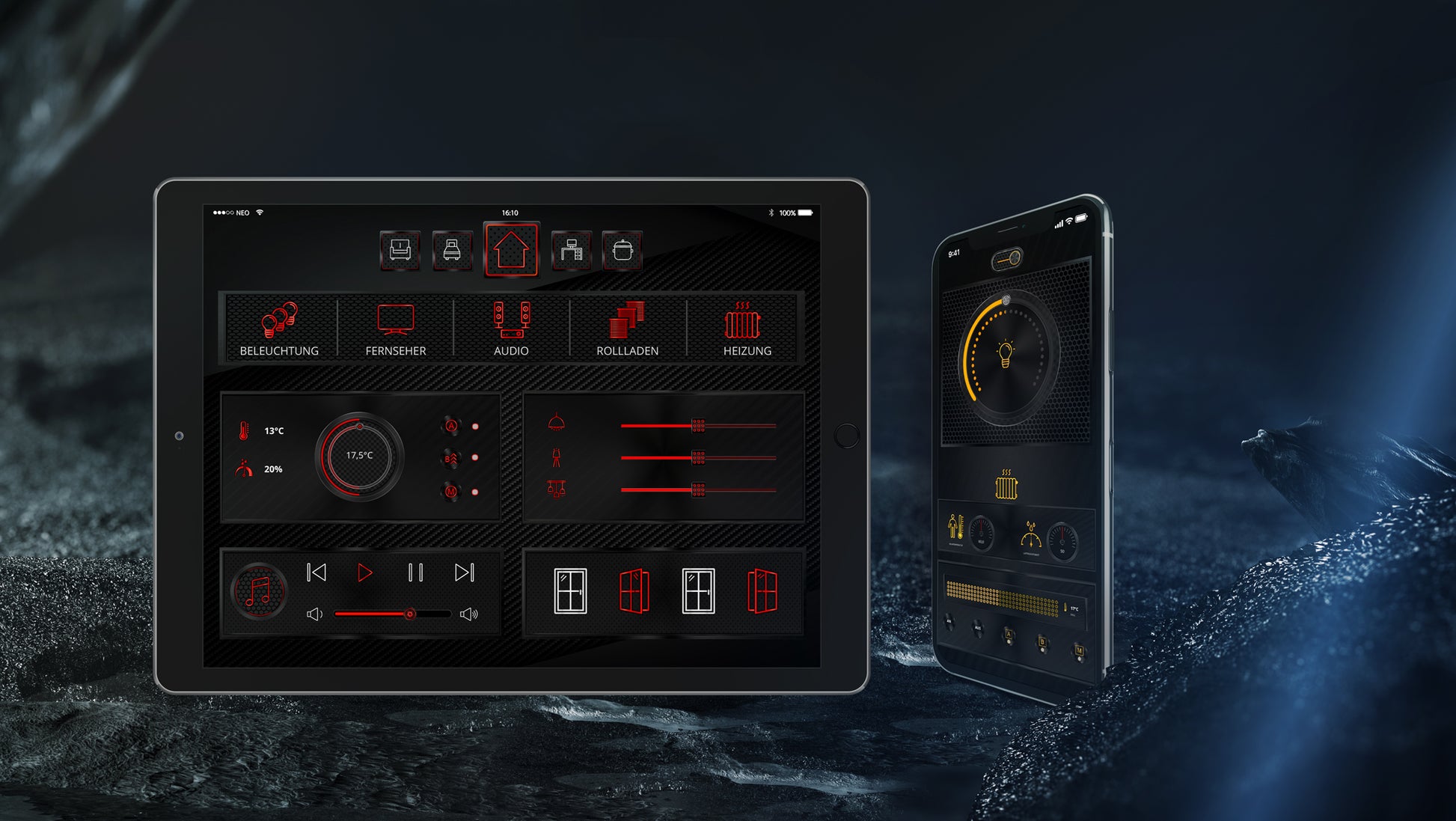 Oberflächen von Icon-Set NEO Carbon für den AIO CREATOR NEO auf iPhone und iPad